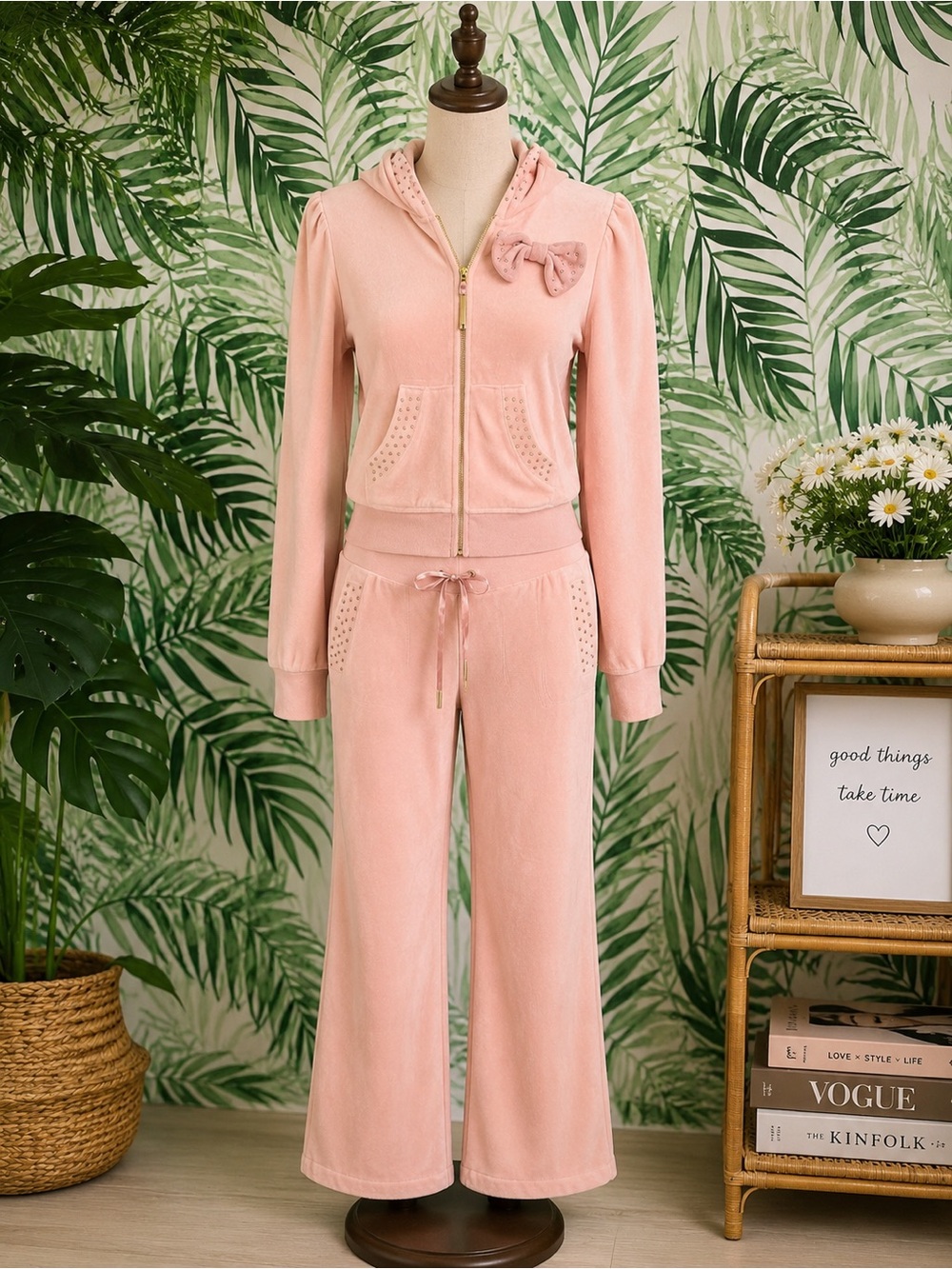 Juicy Couture Pink Velour Zip Hoodie & Pants Set